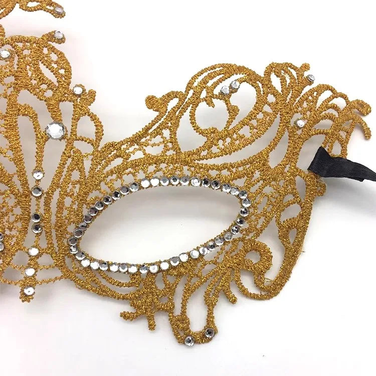 Halloween Makeup Ball Adult Lace Mask With Acrylic Diamond, Gold Silver Phoenix Mask, Women's Sexy Party Princess Half Face Mask