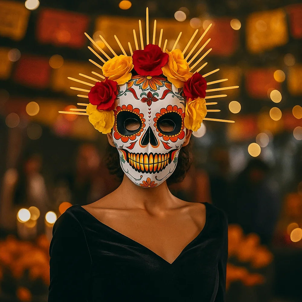 Halloween Mexican Day of The Dead Mask Full Mask Eye Mask Halloween Party Mask Headwear Three-dimensional Skull Mask Cosplay