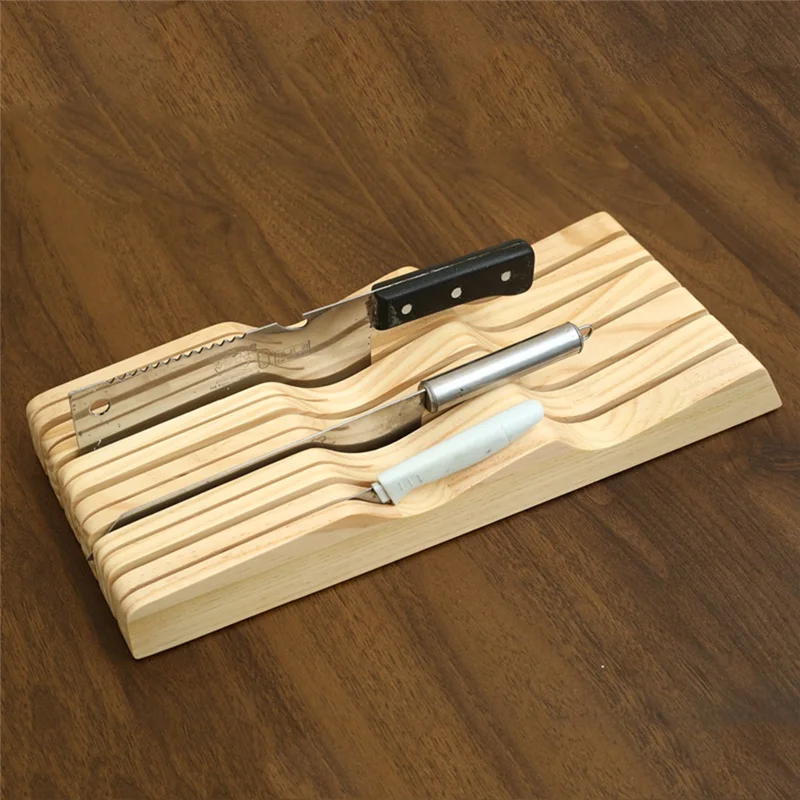SOFT-Kitchen Drawer Knife Holder Knife Block Kitchen Drawer Organiser Storage Khaki Organizers