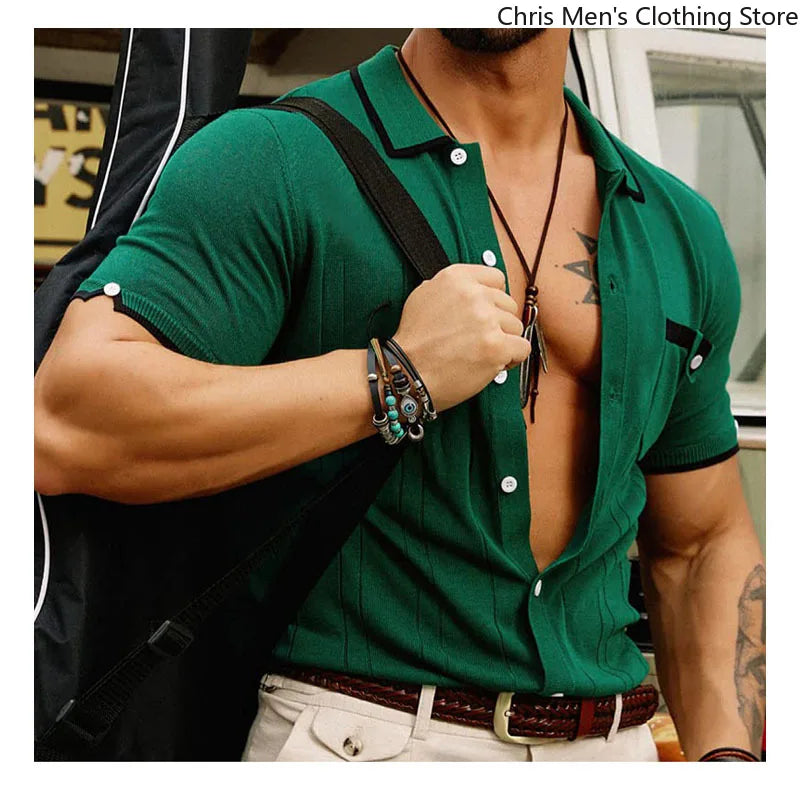 High-quality Knitted Shirts for Men, Business Casual Tops,Skin-friendly Soft  Breathable Shirts, Light Luxury Commuting Clothing