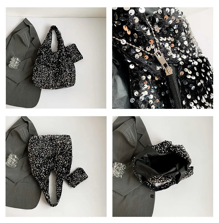 Large capacity commuting bag for women, new popular single shoulder underarm bag, versatile, high-end texture sequin flash tote