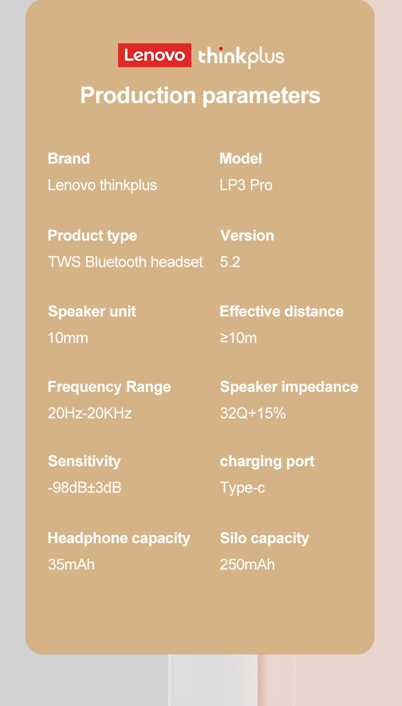 100% Original Lenovo Headphones Wireless Bluetooth 5.2 Earbuds HiFi Stereo Noise Reduction Headphones Touch Control 250mAH New