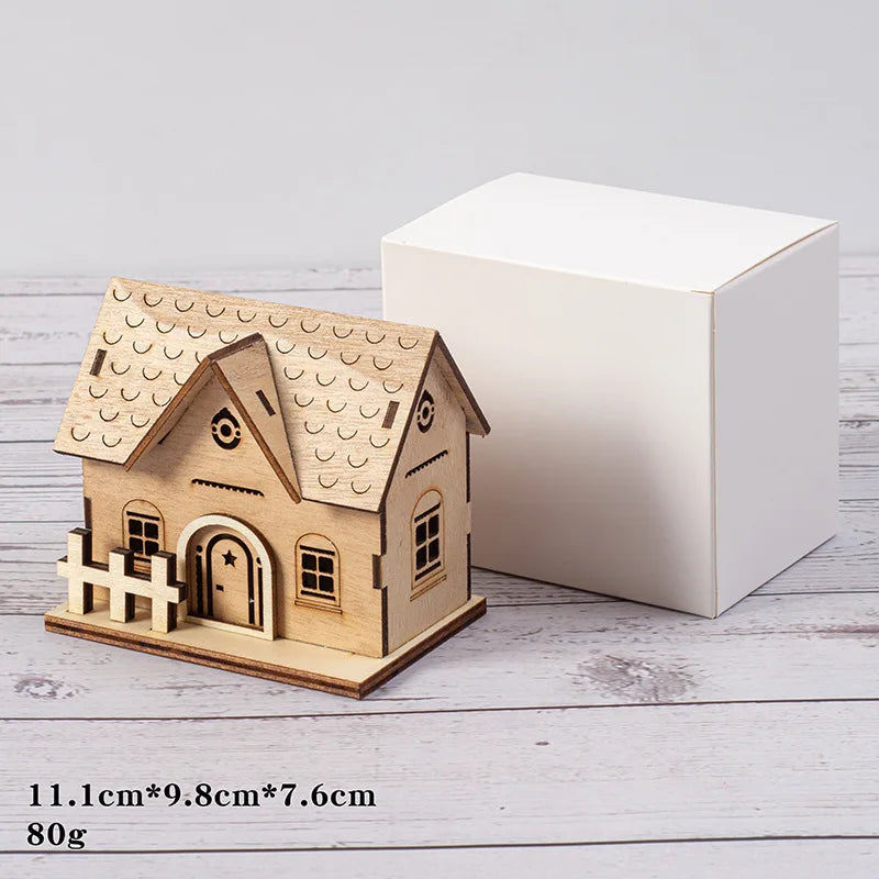 Christmas Led Light Wooden House Village Decorations Glowing Cabin Ornament Xmas House Desktop Ornament Holiday Home Decor