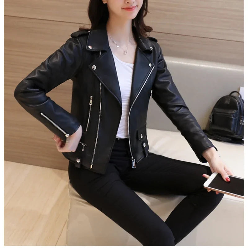 Women's Leather Jacket 2025 Autumn Korean Short Slim Bomber PU Jackets Female Zipper Windbreaker Blazer for Women Streetwear