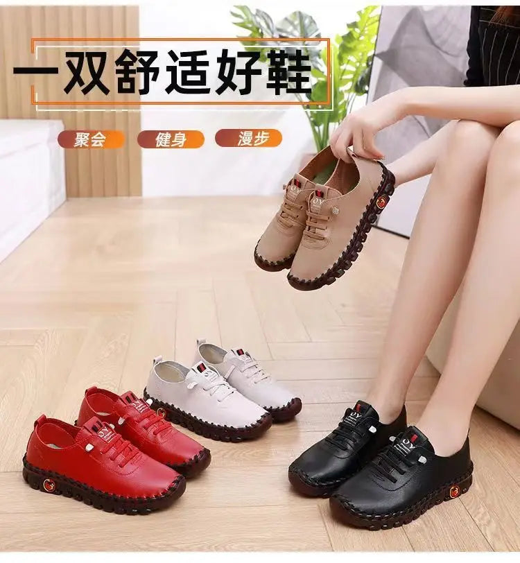 Spring Shockproof Orthopedic Shoes For Women Autumn Lace Up Flats Women's Loafers Ladies Comfort Moccasins Female Driver Shoes