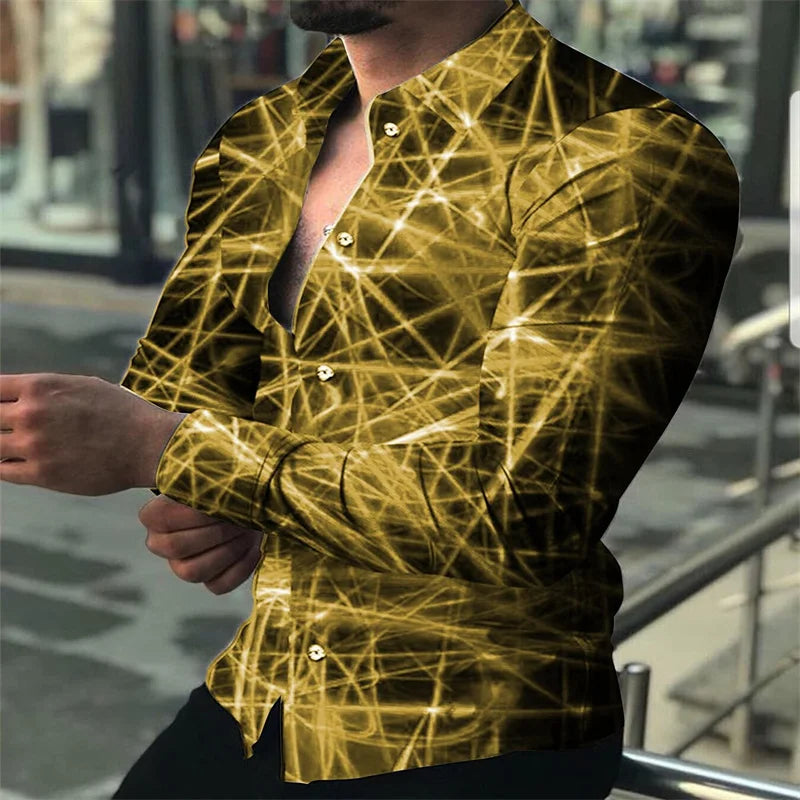New men's shirts in summer color lines 3D printing long-sleeved single-breasted shirts fashion design ball party jacket S-6XL