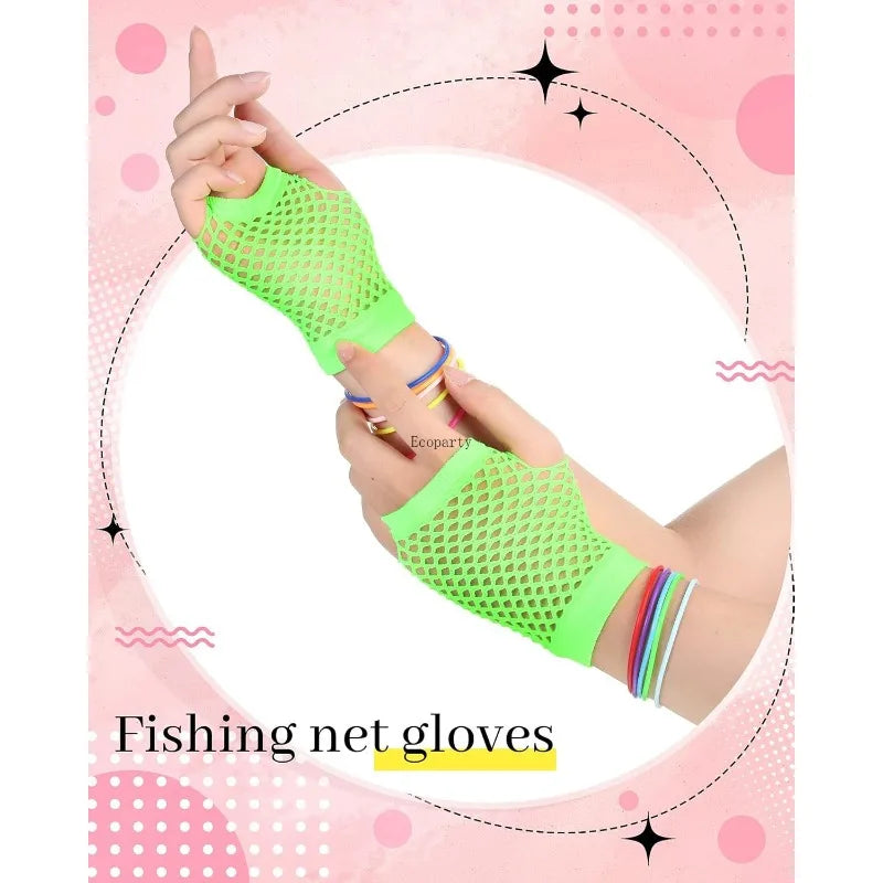 80s Accessories Women Dress Costume Lace Headband Earrings Fishnet Gloves Necklace Bracelet anime accessories set fancy dress