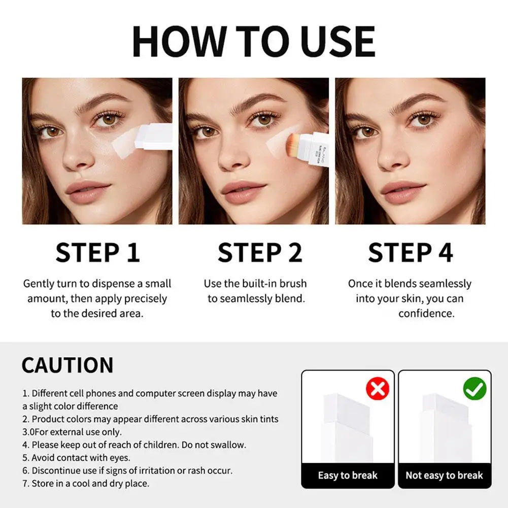 Dual-Ended Brush-On Color-changing Foundation Stick Minimizing Even-Tone Pore Conceals Blemishes Dullness Cosmetics Makeup