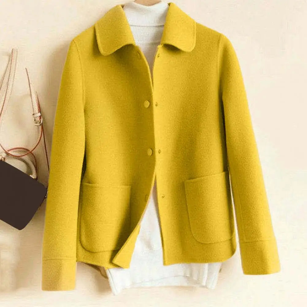 Fashion Women Winter Coat Thickened Double-sided Lapel Single-breasted Cardigan Long Sleeve Buttons Pockets Lady Commute Jacket
