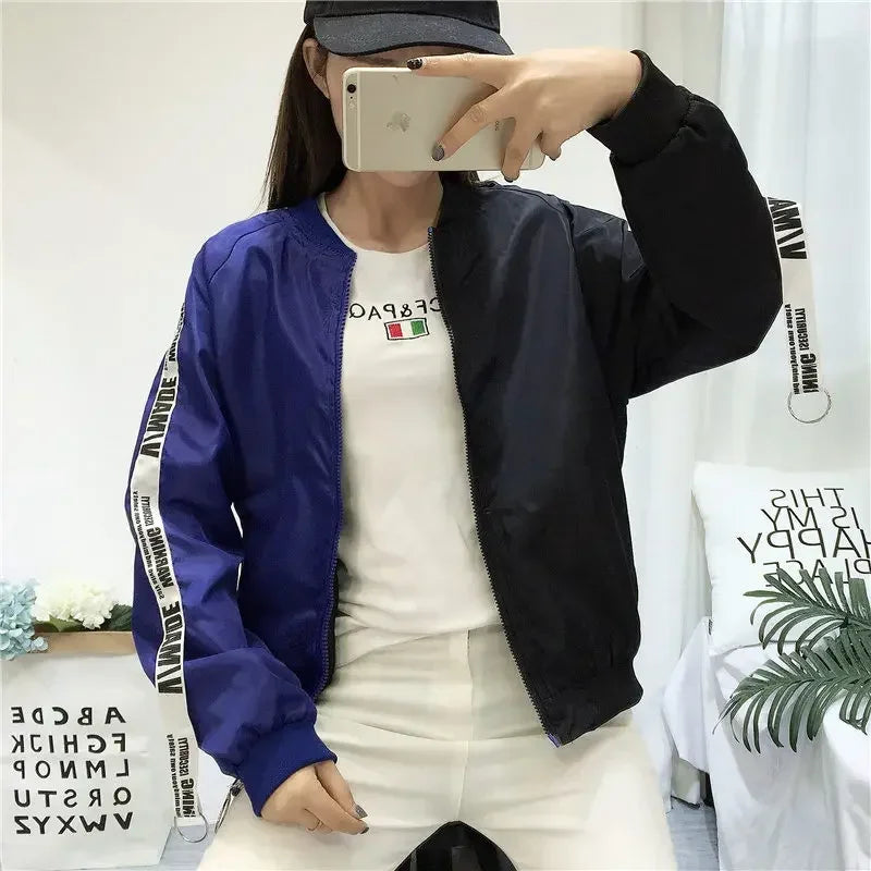 Short Jackets Women New Summer Basic Fashion Thin Color Collision Long Sleeve Windbreaker Outwear Bomber Female Baseball Coat