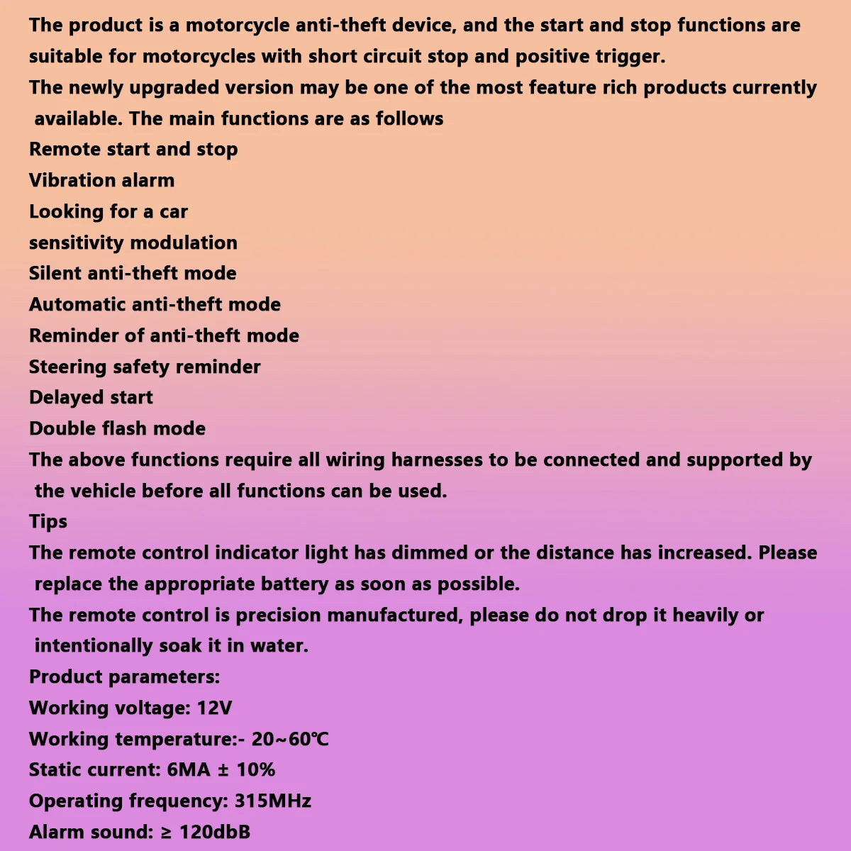 Motorcycle Alarm System 1-Way Motorcycle Anti Theft Kit Car Security Alarm System DC 12V 125dB Built in Vibration Sensor