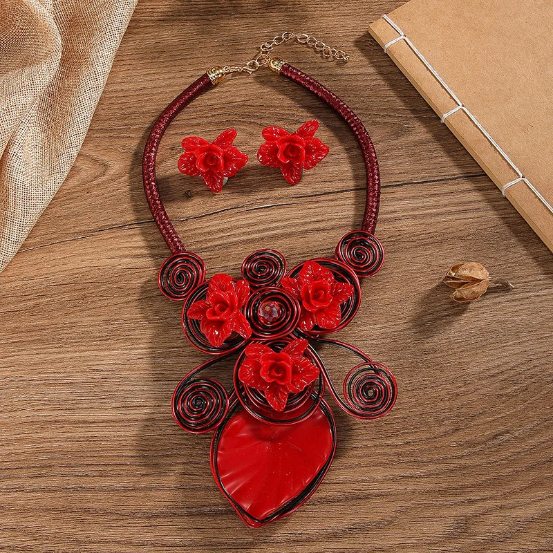 Exaggeration African Jewelry Sets Multi-color Leaves Necklace Earrings Nigerian Wedding Indian Jewelry Sets Jewellery Gifts