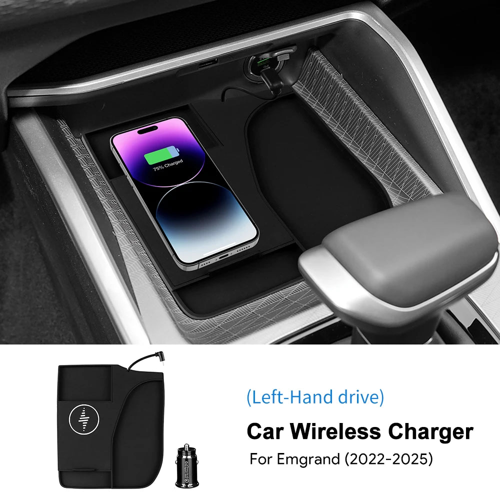Car Wireless Charger Pad Stable Fast Charging For Geely Emgrand 2022-2025 Center Console Storage Box Trim Decoration Accessories