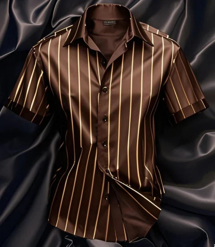 Men's fashion striped shirt, elegant casual comfortable breathable, short sleeves, lapel buttons, soft and comfortable material