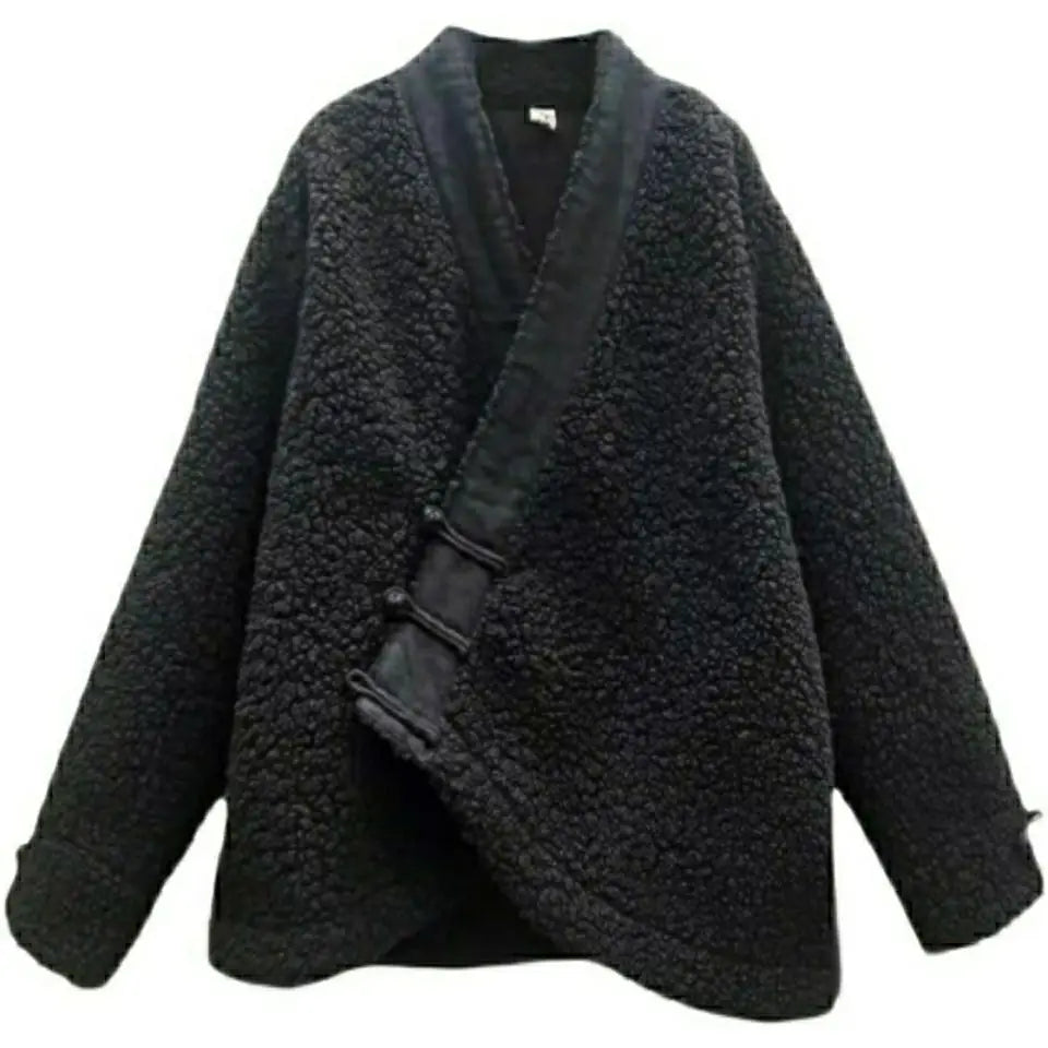 Vintage Jacket Winter New Loose Casual Diagonal Button Short Coat Women Jacket Outerwear Coats Casual Jackets Winter