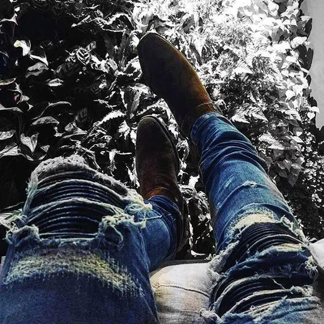 Jeans for Men High Street with Holes and Black Peaks Slim Fit Jeans and Mens Trousers