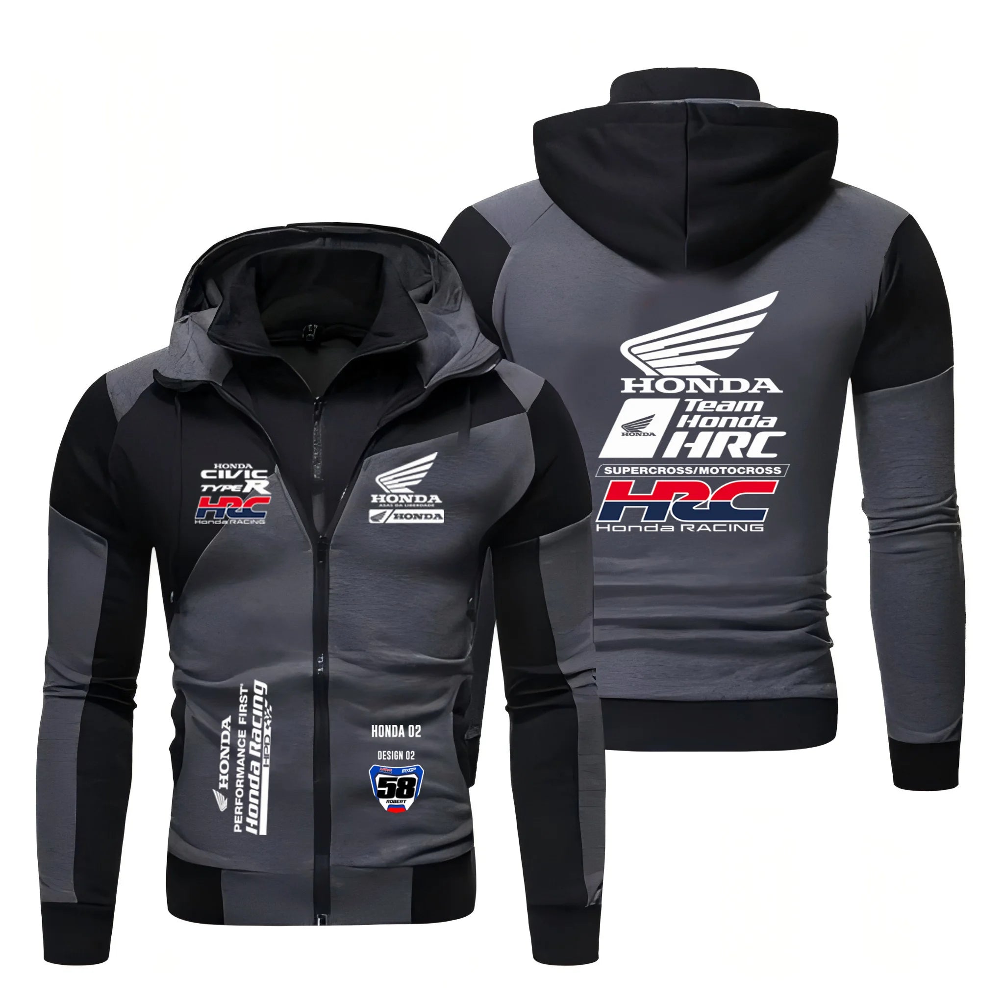 Men's Jacket with HONDA Brand Logo - Sporty, Casual, Fashionable, Outdoor, Double Zippers, Hooded, Windproof, Warm - Men's Coat,
