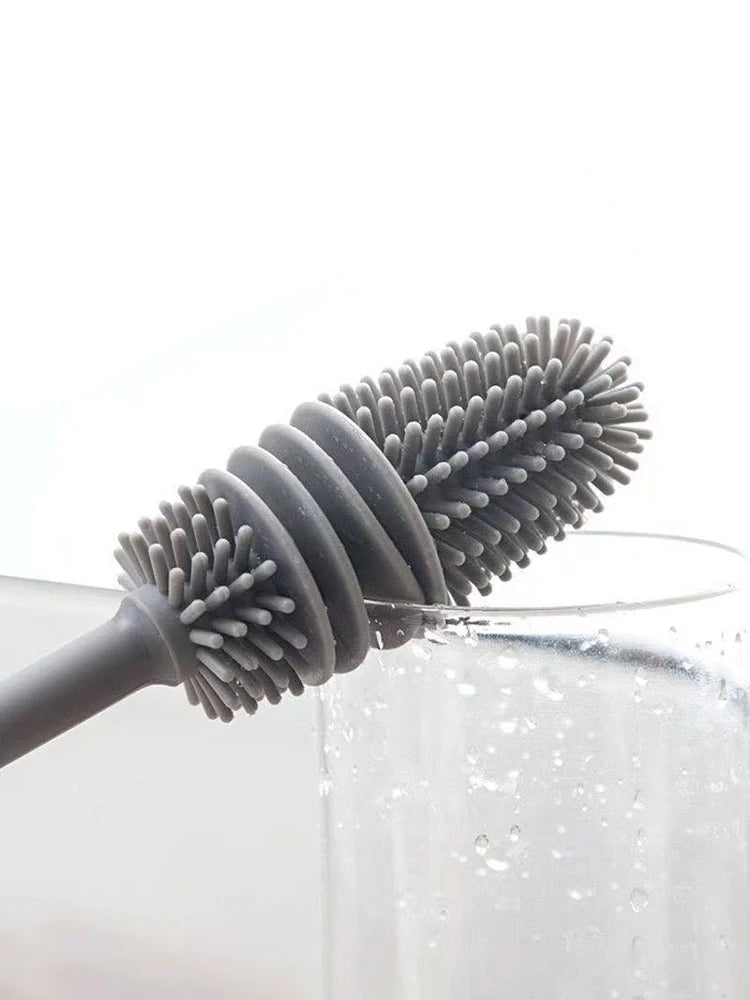 Silicone Milk Bottle Brush Cup Scrubber Glass Cleaner Long Handle Drink Bottle Clean Brush Kitchen Cleaning Tool