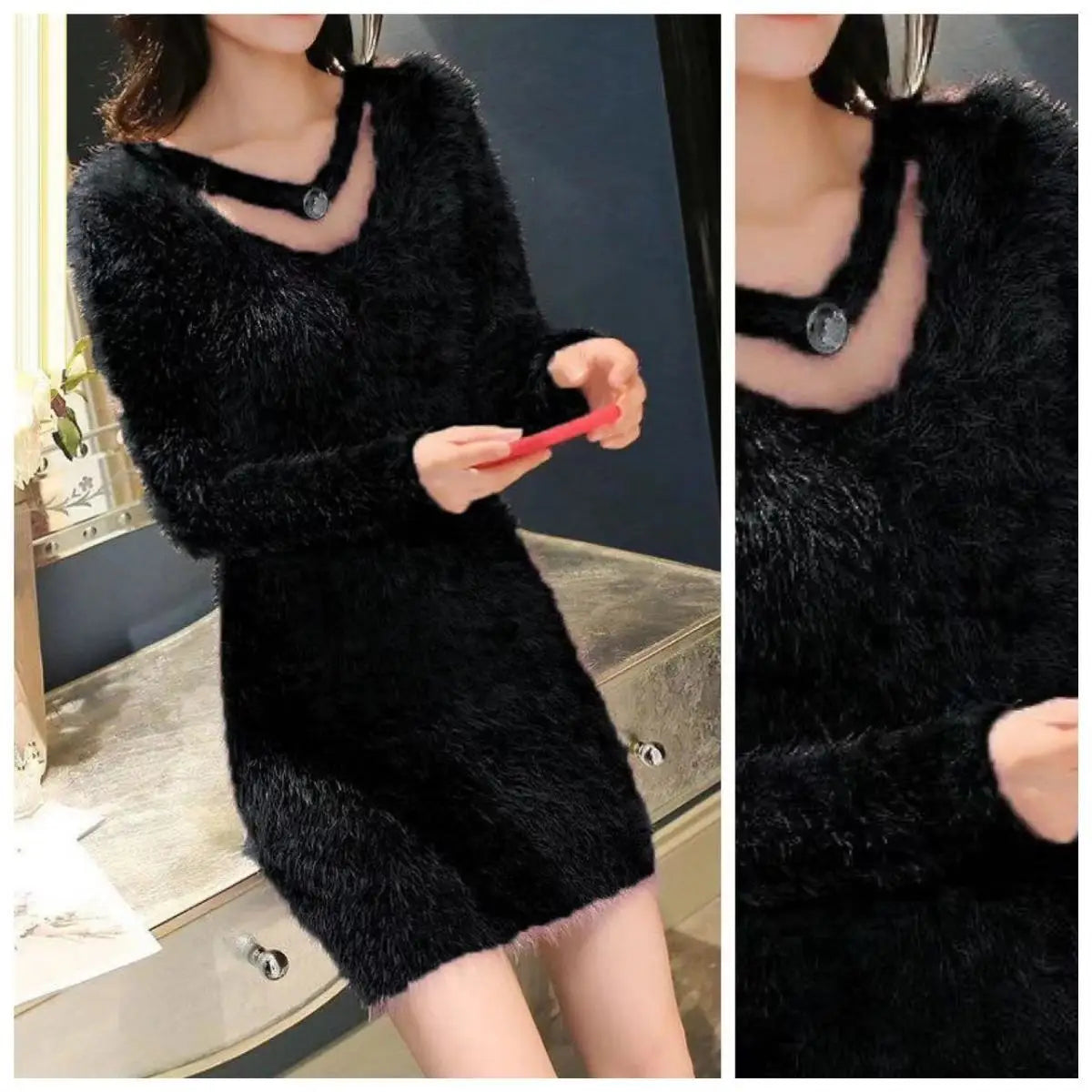 Women's Autumn Winter y2k Dresses Casual Korean Fashion Clothing Slim Mini Sweater Dress White Black Knitted Bodycon Vestidos