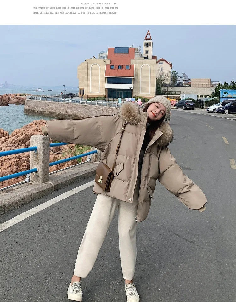 Winter Down Jacket Women Parkas Mid-length Big Fur Collar Hooded Women's Jacket Warmth Jacket Ladies Outwear Jacket for Women