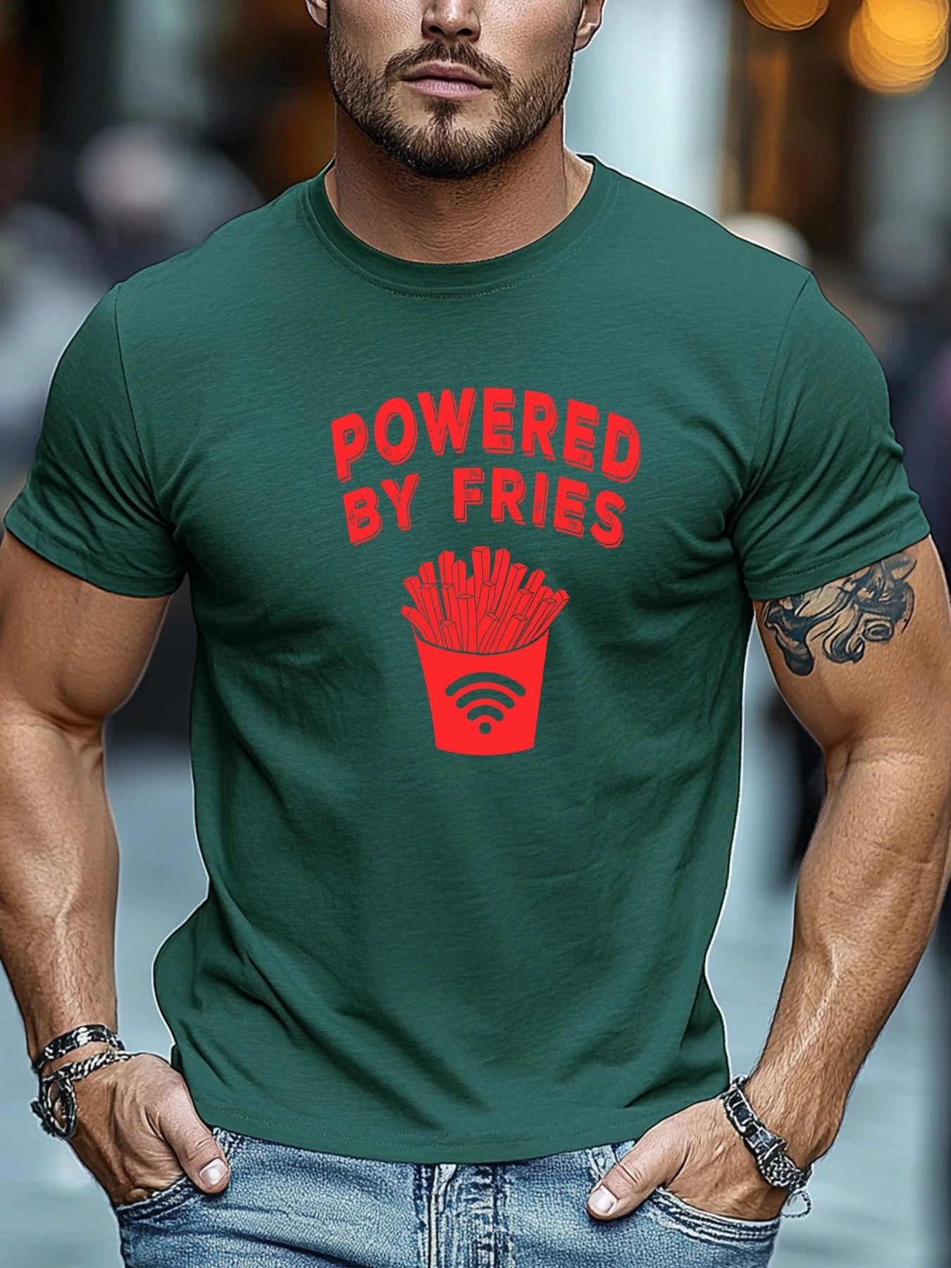 Men's t shirts POWERED BY FRIES Graphic Summer Soft Comfort Fit Tee Daily Wear Tops