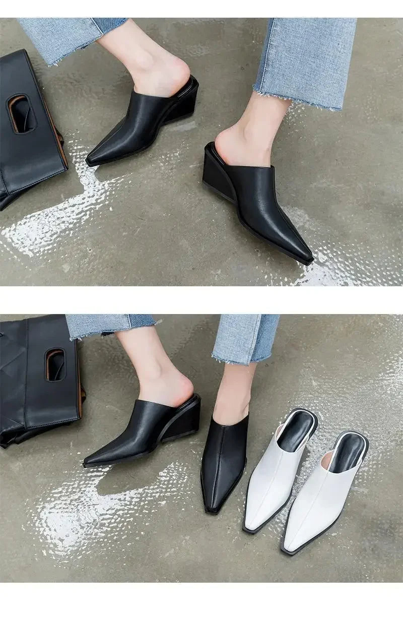 Shoes Mules For Women 2024 Slippers Casual Loafers Pantofle Slides Square Toe Low On A Wedge Luxury New Heels Block Cover Fashio