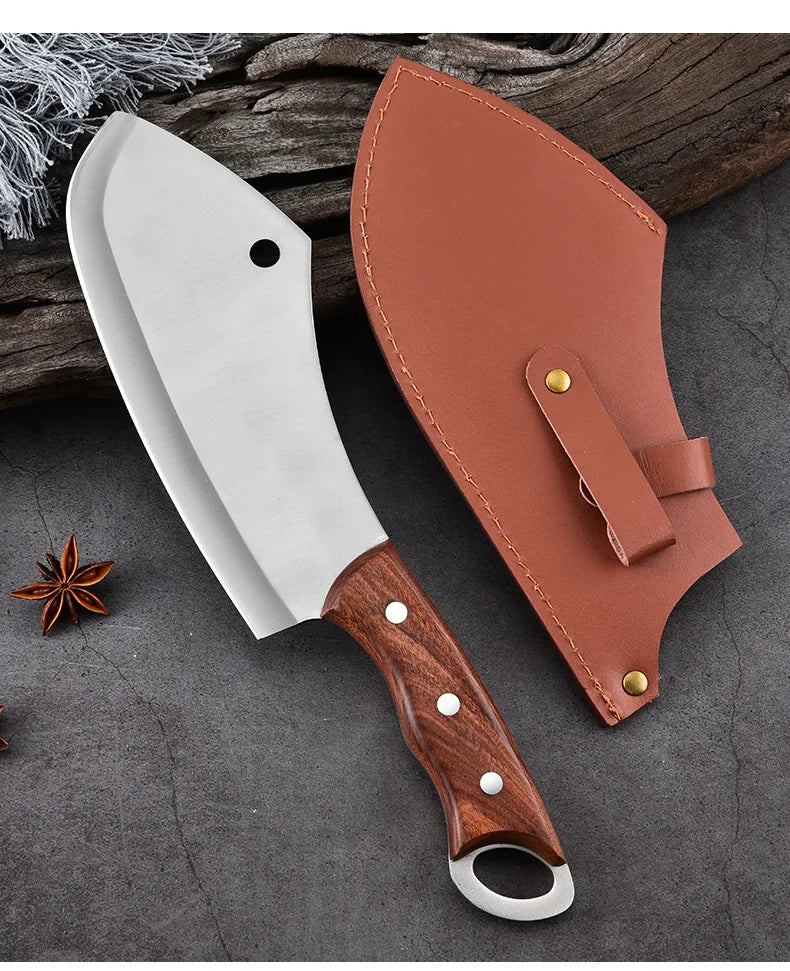 Kitchen Chef Knife Stainless Steel Meat Fish Fruit Vegetable Slicing Bone Chopping Professional Butcher Cleaver Knife with Cover