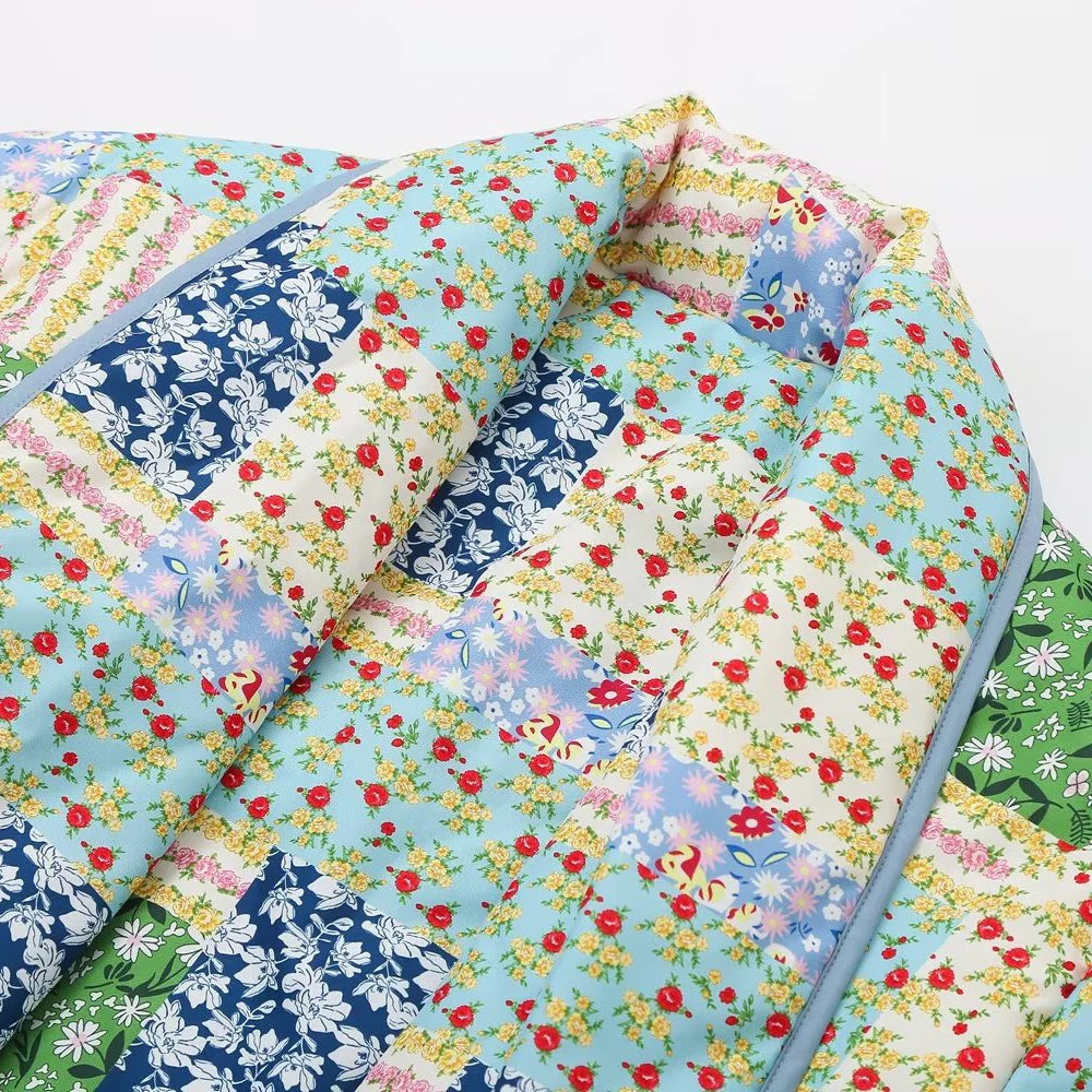 Women Cotton Jackets 2025 Autumn Winter Female Floral Printed Quilted Coats Thicken Warm Cardigan Lady Elegant Chic Outerwear