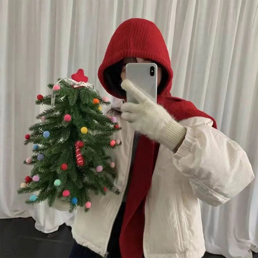 Knitted Winter Balaclava Thickened Hooded Hat Ear Protection Cap One-Piece Winter Accessories Neck Protection Scarf Y2K Style