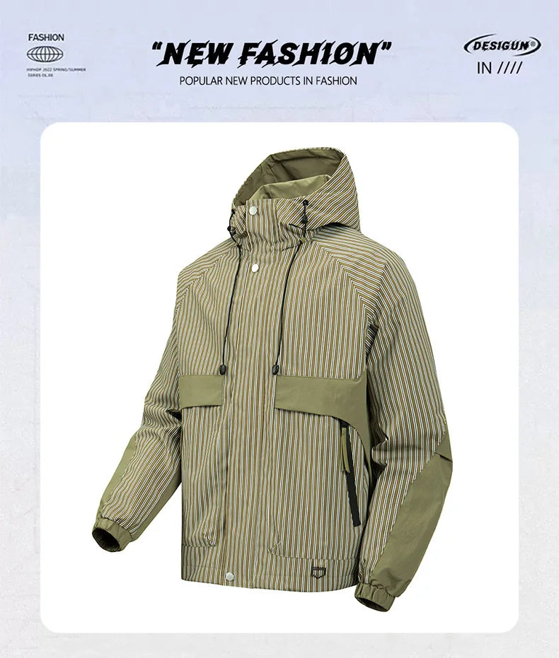 Mens Cross Border Jacket 2025 Spring Autumn American Style Hooded Cargo Jacket  Teenager Casual Versatile Outdoor Sports Outerwe