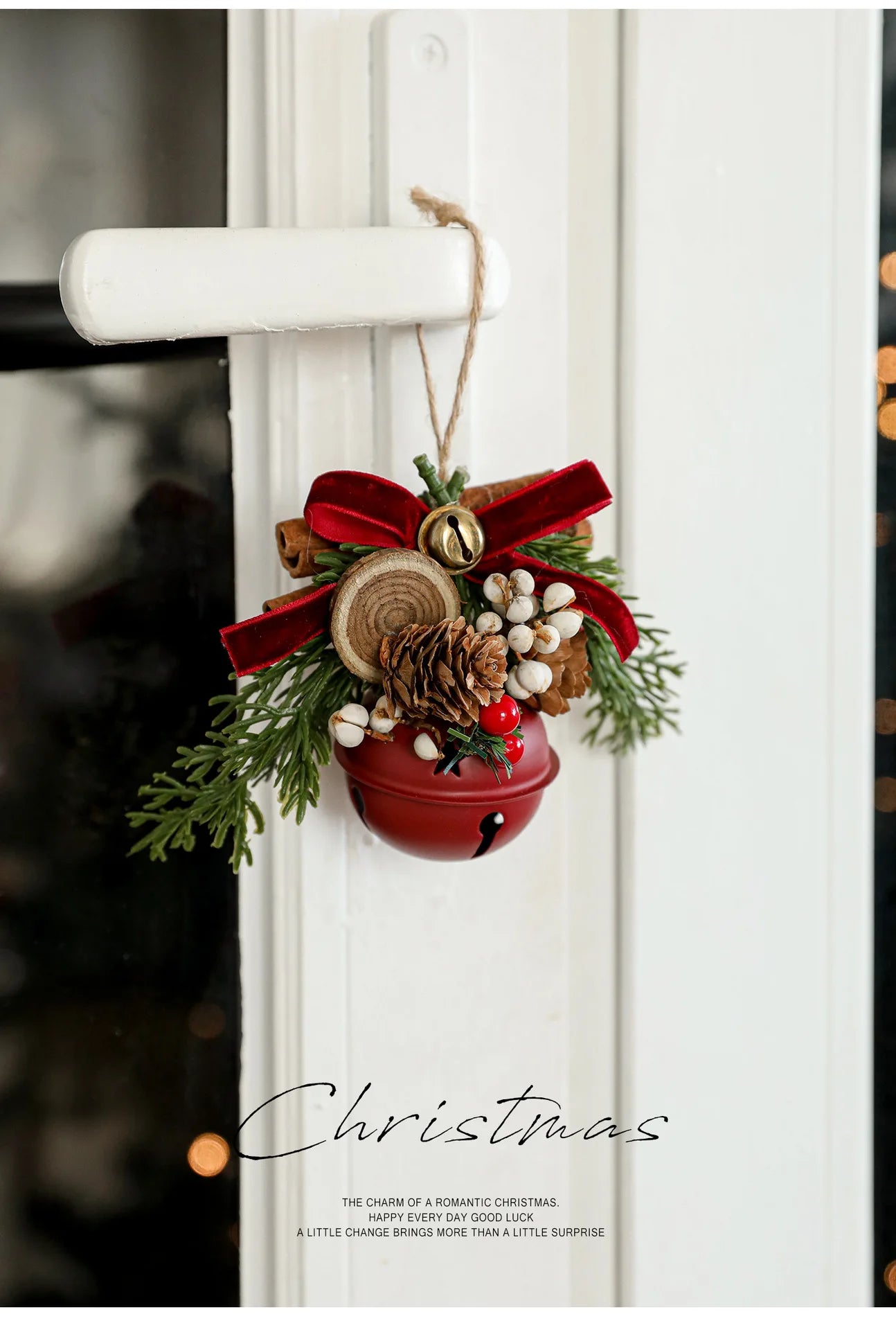 Christmas Hanging Decor Set, Assorted Deer Antler Bell Bow Pinecone Ornaments for Xmas Tree Home Car Gift