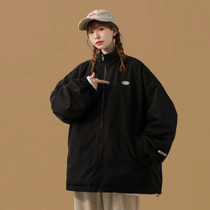 Bomber Jackets Women American Retro Chic High Street Casual Coats Reversible Turn-down Collar Fashion Newly Autumn Simple Loose