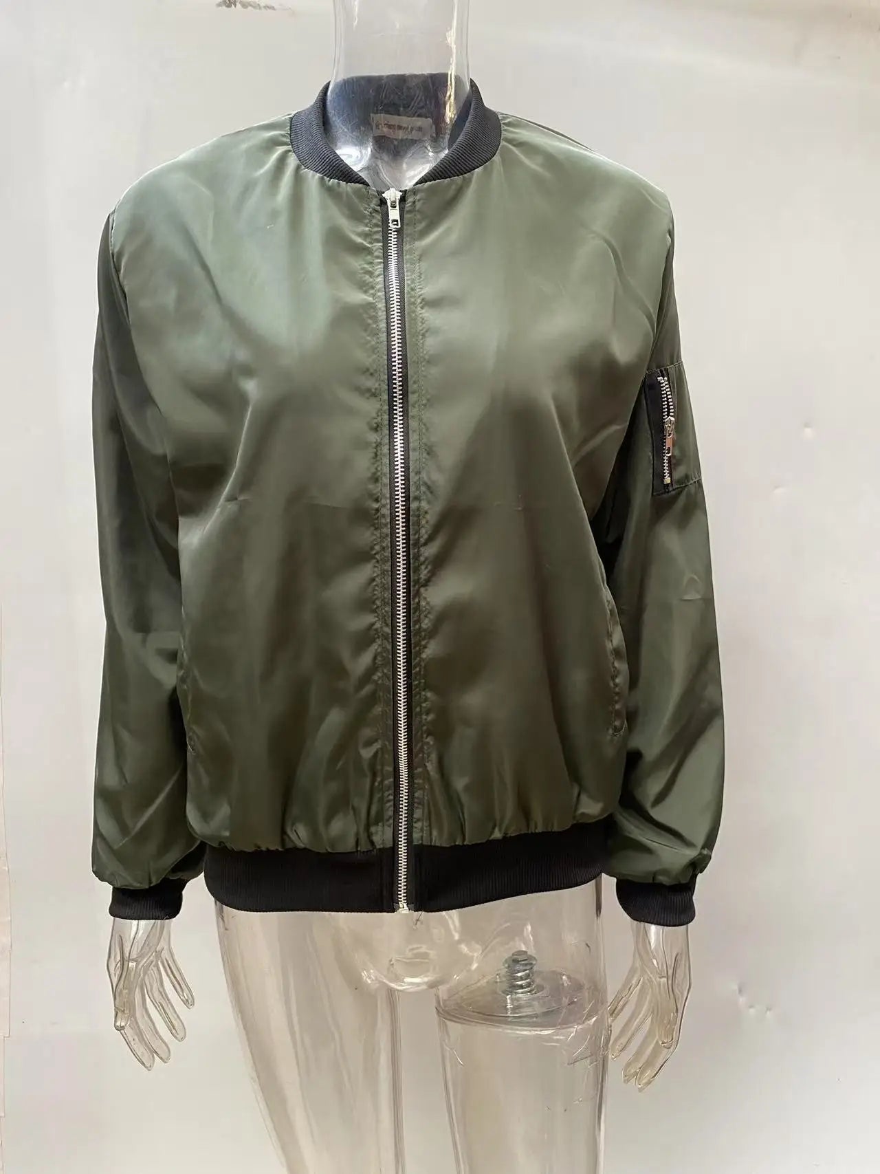 Women Fashion Casual Jacket 2025 Autumn Solid Color Spring Coat Long Sleeve Stand Collar Zipper Basic Women Motorcycle Jackets