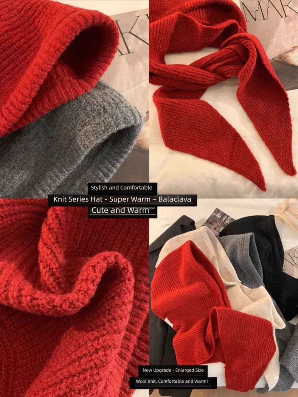 Knitted Winter Balaclava Thickened Hooded Hat Ear Protection Cap One-Piece Winter Accessories Neck Protection Scarf Y2K Style