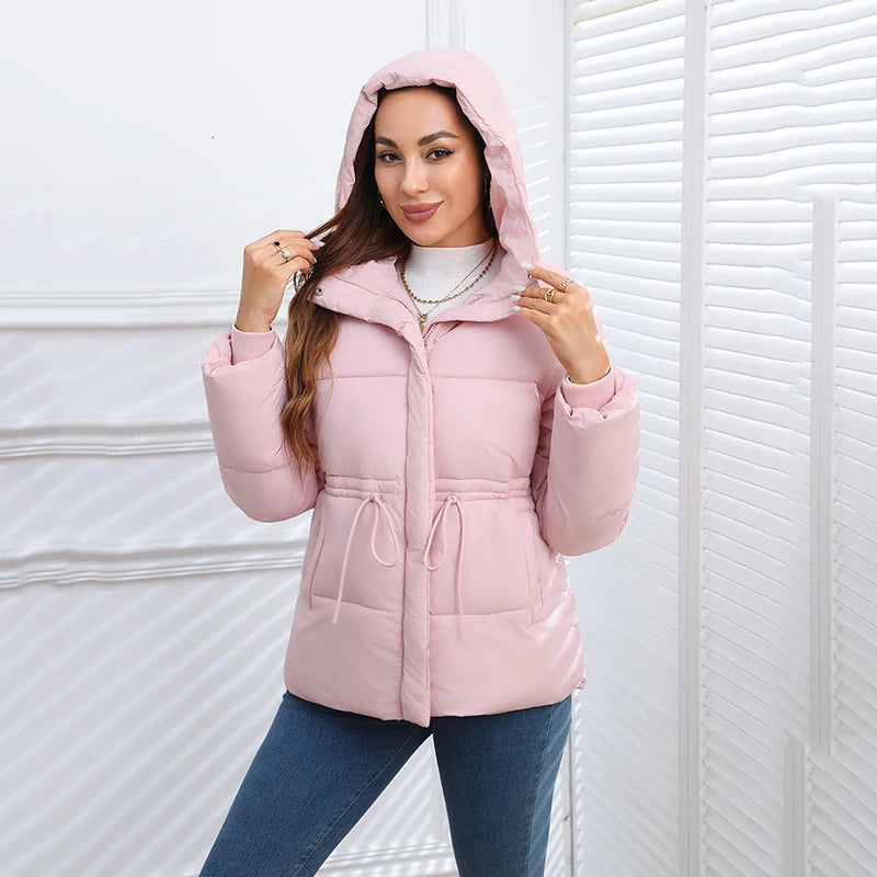 Women's Winter Tops Jacket Cotton Coat Waist Drawstring Hooded Large Size Warm Thickened Vintage Leisure Designed Soft Versatile