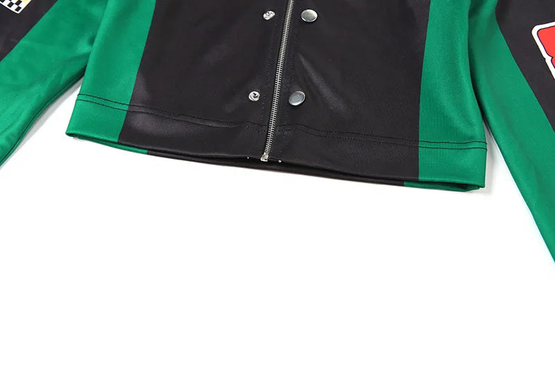 Women Fashion Hipster Pu Leather Jacket Y2K Letter Printed Hipster Motorcycle Jackets Spring Autumn Single-Breasted Casual Coat