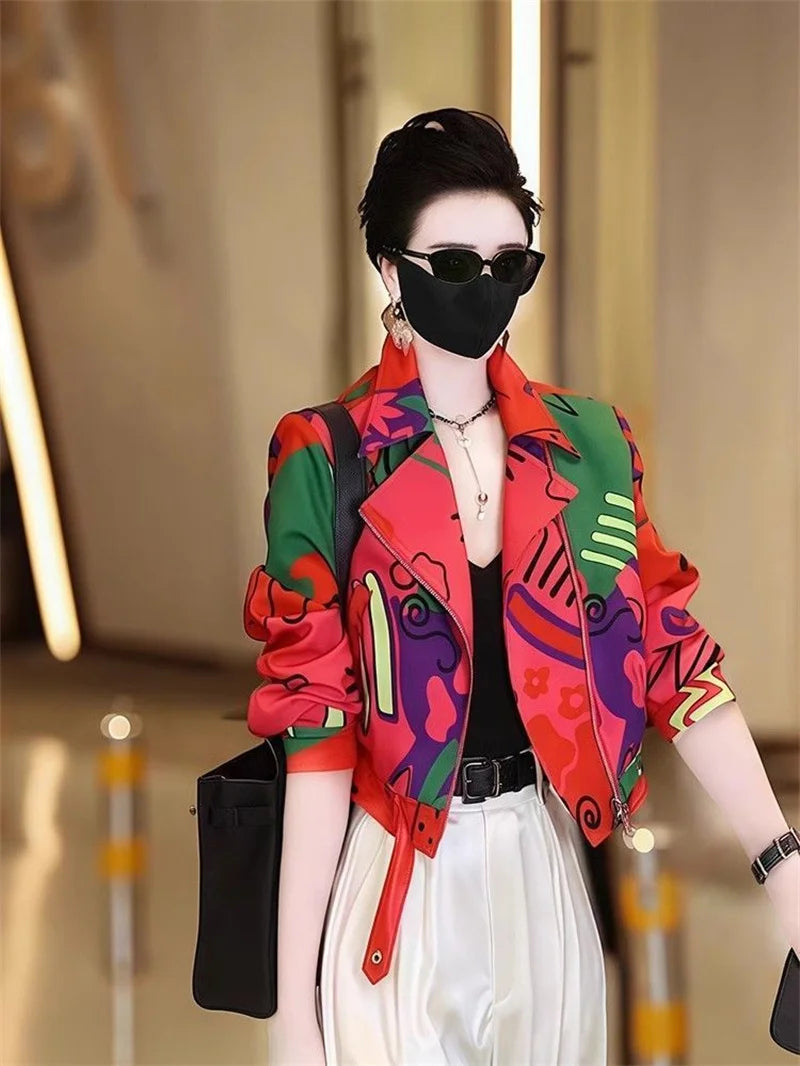 Women Jacket 2025 New Female Short Coat Fashion Printing Jackets Ladies Xiaoxiangfeng High-end Coats With Lining Overcoat Lady