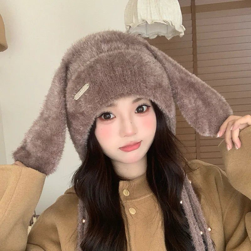 Winter Hat Thicken Ski Beanie Hat for Women Balaclava Spicy Girl Style Rabbit Girlfriend Hat Outdoor Warm Protection Accessories