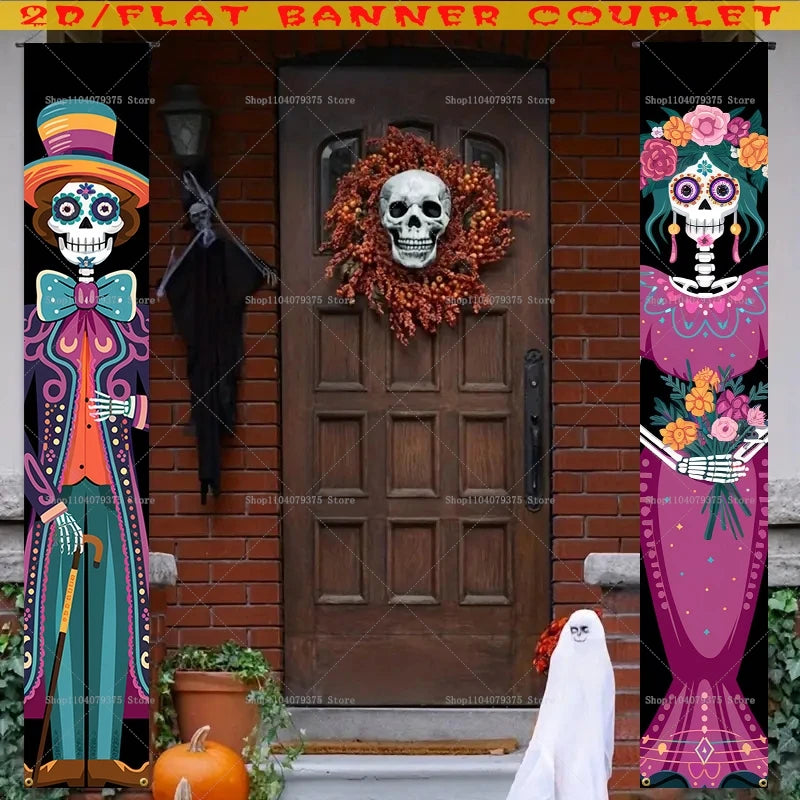 Halloween And Day Of The Dead Porch Banner Hanging Skull Home Room Festival Door Curtain Decoration Party Supplies