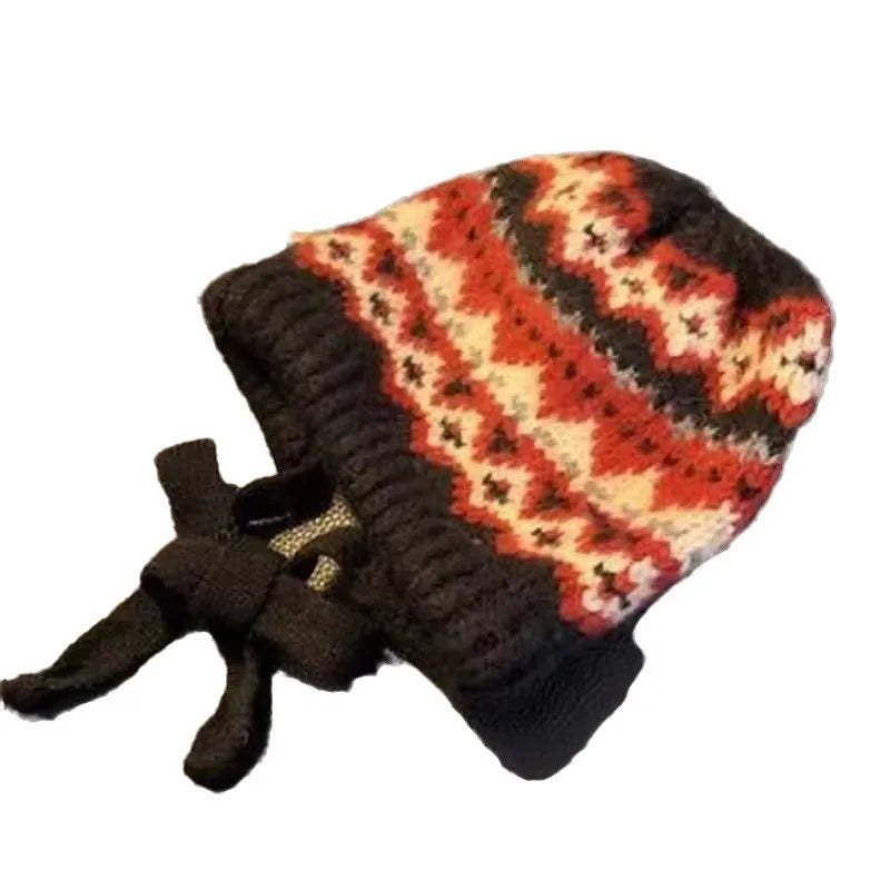 Winter Beanies Fair Isle Hat Warm Lace-up Ear Protection Knitted Bomber Cap Bonnets Knitting Women Gorros