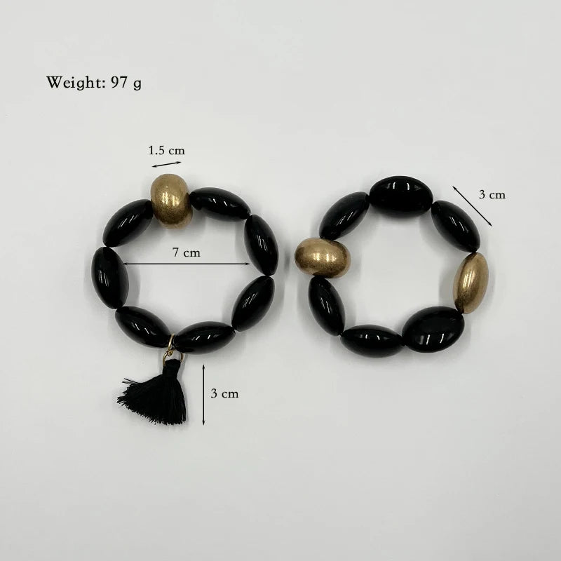 Suekees Boho Fashion Jewelry Gift Elastic Bracelets Earthy Jewellery Acrylic CCB Beads&Tassel Bracelets for Women Accessories