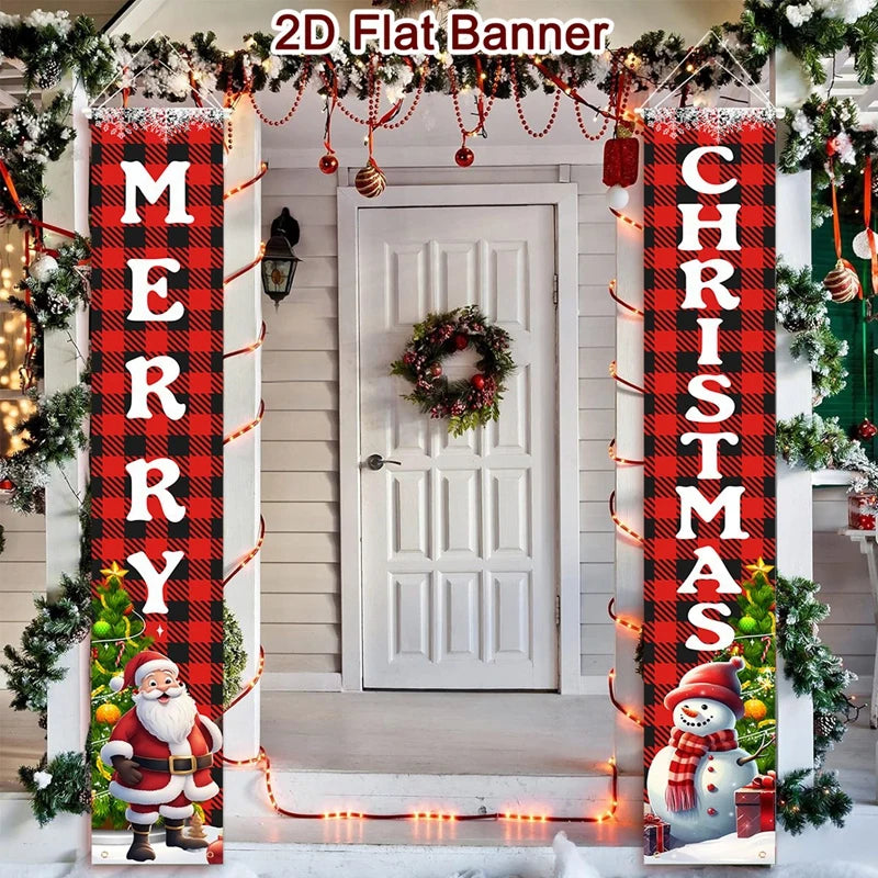 Christmas Door Decoration 2025 Merry Christmas Banner Decor for Home Hanging Xmas Ornament Navidad Happy New Year Gift 2026