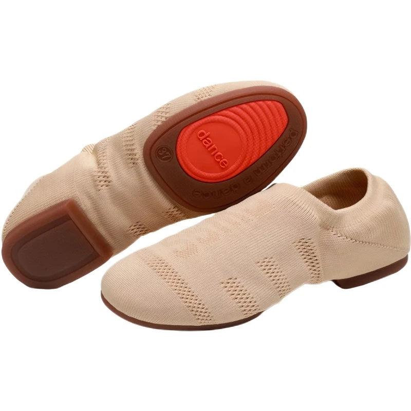 Women Dance Shoes Knitted Teacher Shoes Soft sole Low Heel Latin Training Shoes Ballet Dance Shoes Jazz Ballroom Sneakers Girls