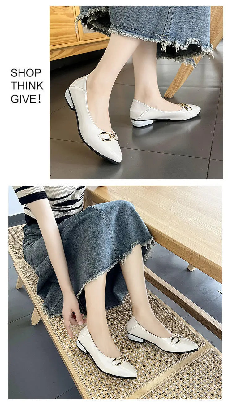Shoes for Women Fashion Pointed Toe Patent Leather Low Heel Single Shoes Lady Slip on Classic Comfort Office Shoes Zapatos Mujer