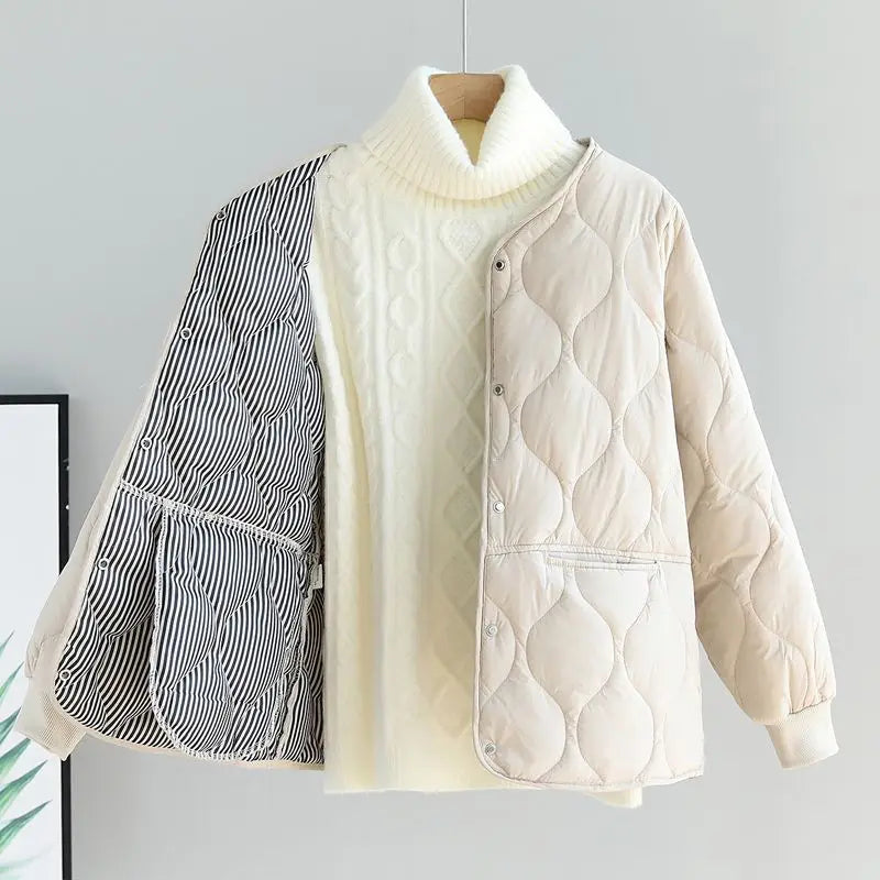Autumn Winter Quilted Jacket Warm Women Parkas Lightweight Cotton-padded Jacket Long Sleeve Single-breasted Chic Coat Windproof