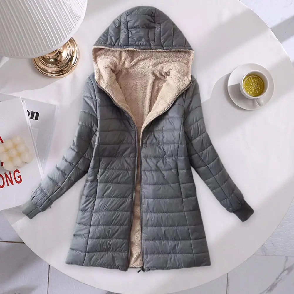 Soft Women Coat Casual Wear Plush Lining S-2XL Autumn Winter Mid-length Jacket  Women Mid-length Coat Keep Warm