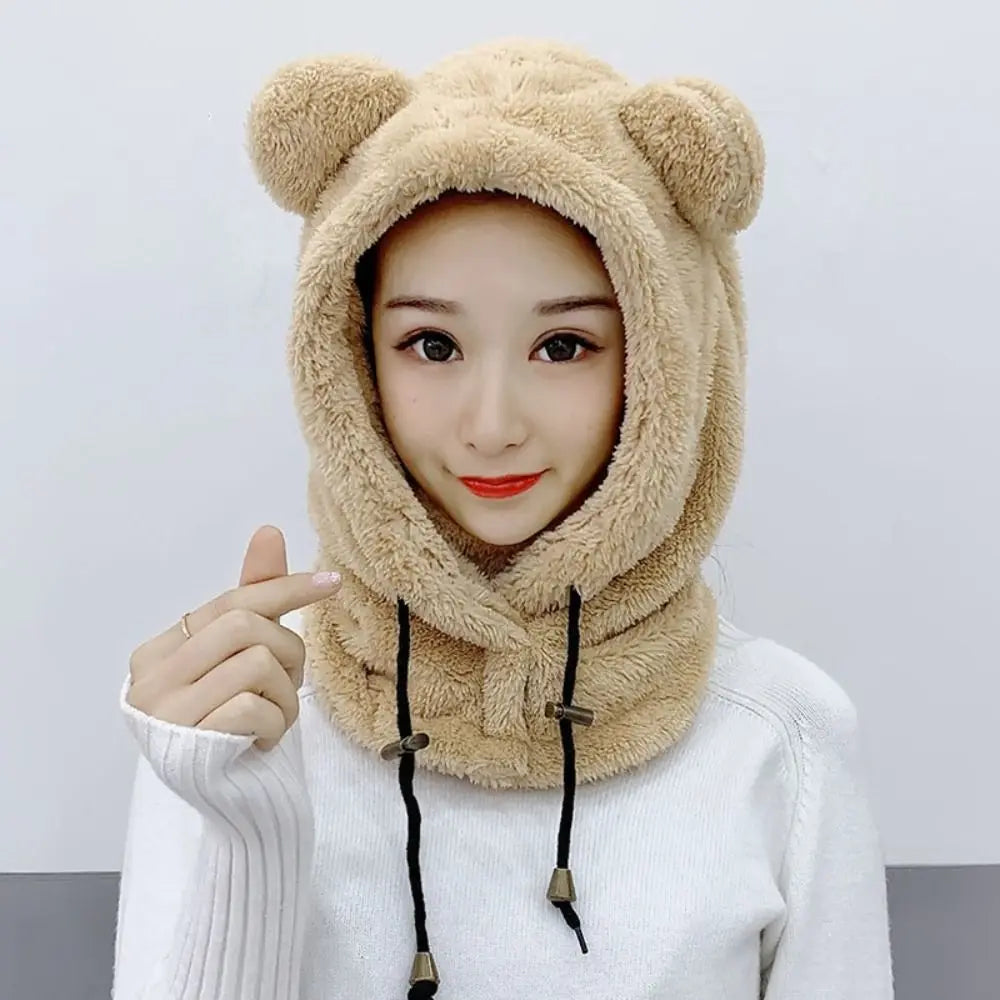 Cold Weather Windproof Winter Hats Balaclavas Mask  Bear Ear Hat Keep Warm Earflap Earmuff Women Girls