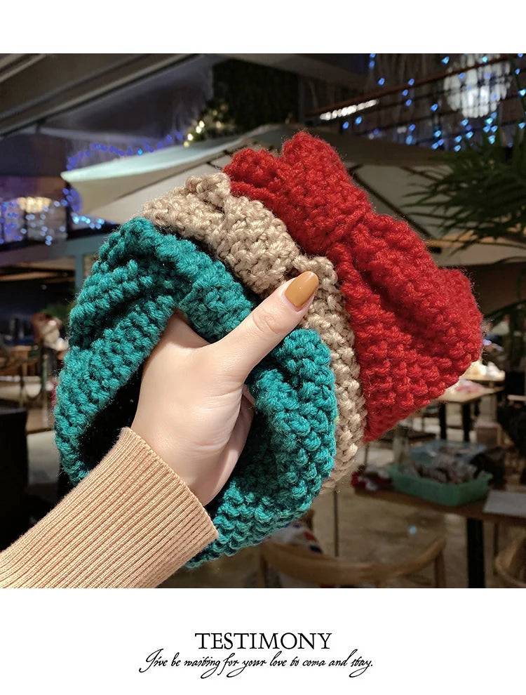 Winter Warm Knit Headbands For Women Knotted Crochet Elastic Hair Band Bandanas Handmade Turban Headwear Hair Accessories