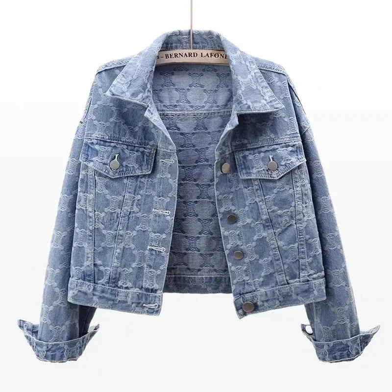 Denim Women's Jacket 2025 Autumn/winter Style Embroidery Jacquard Cropped Loose-fit Versatile Tweed Jacket Top For Ladies