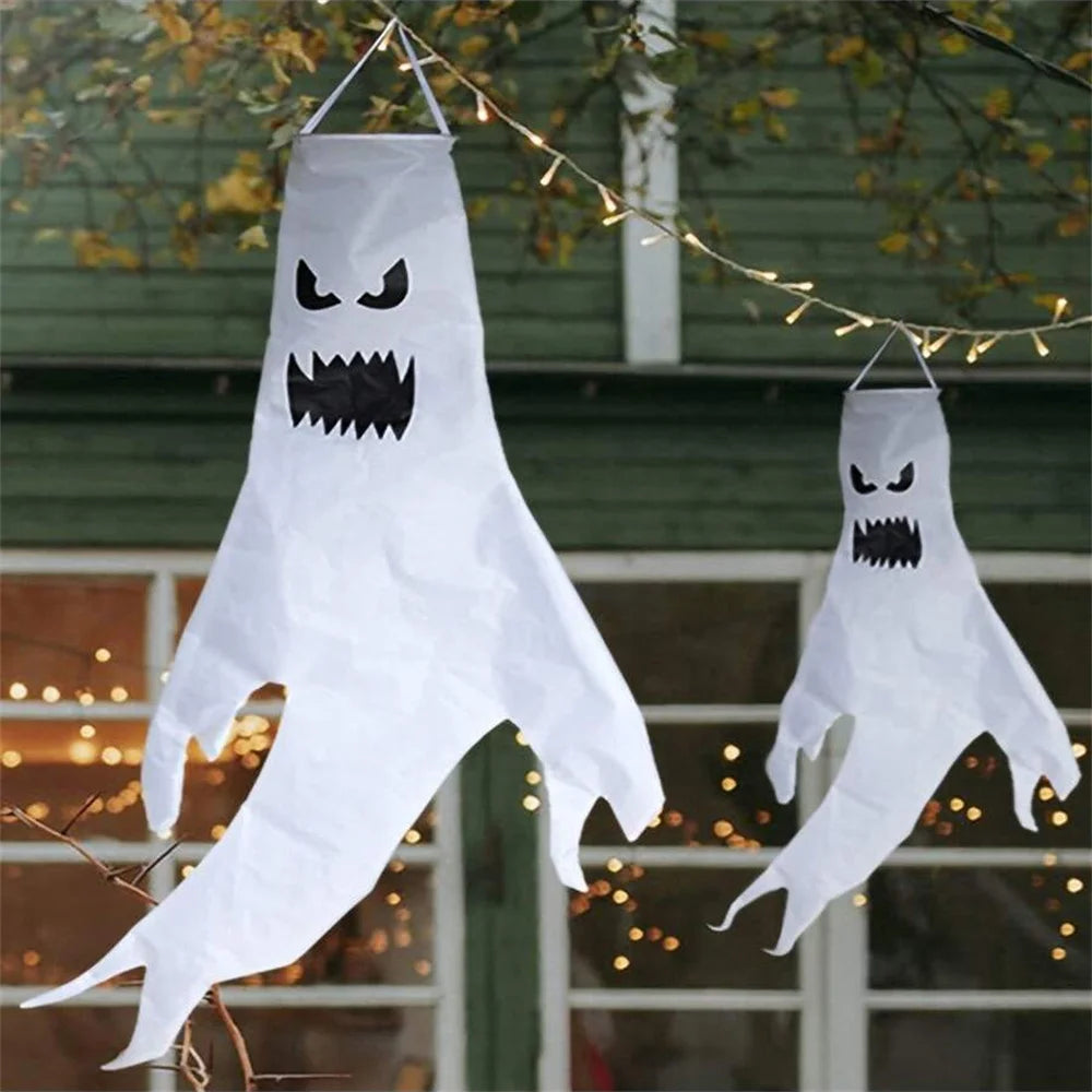 Halloween Ghost Hanging Decorations, Indoor Outdoor Yard Flags Party Supplies, Spooky Home Decoration Accessories